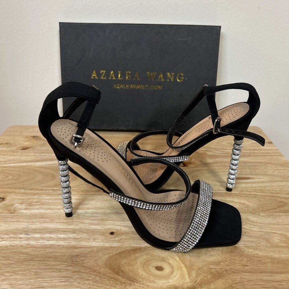 Azalea Wang Tricky Black Rhinestone Heel Sandals Size 10 Strappy New